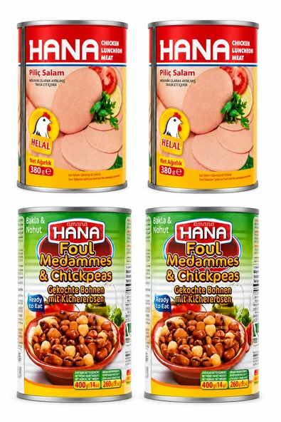 Hana Tavuk Salam 380 gr X 2 + Bakla ve nohut konservesi 400 gr X 2 ürün görseli 1