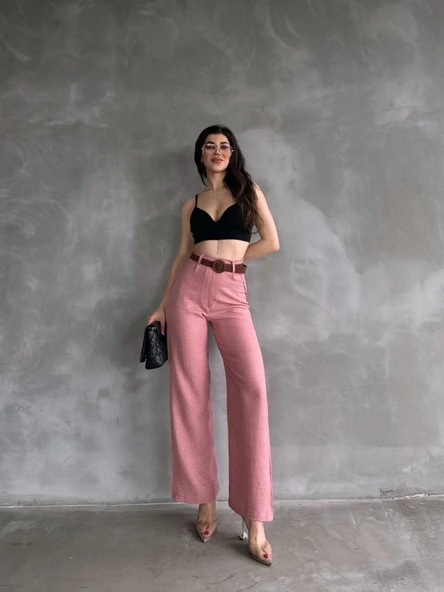 Beli Kemerli Keten Pantolon Tükeniyor ürün görseli 1