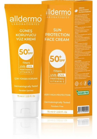 Alldermo Güneş Koruyucu Yüz Kremi SPF50+ 75 ml ürün görseli 1