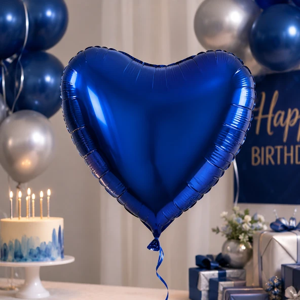 Koyu Mavi Kalp Folyo Balon 18 İnç Doğum Günü Parti Süsü Dekorasyon Balonu Helyumlu ürün görseli 1