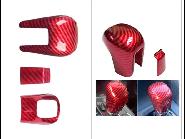 Honda Civic FC5 / FK7 Karbon Fiber Kırmızı Renk Vites Topuzu Kaplama Koruma 3'li Set ürün görseli 1