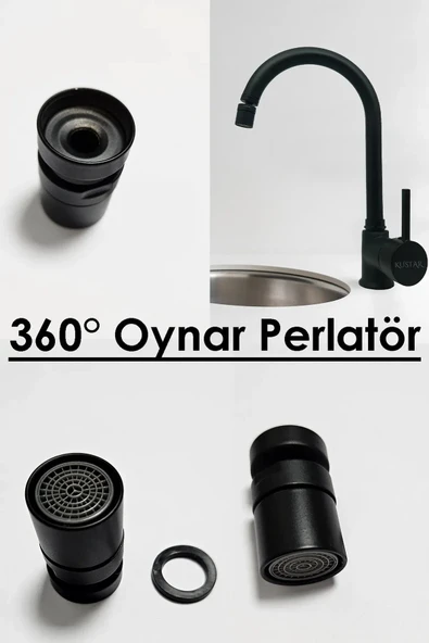 360 derece  Ayarlanabilir Dönerli Musluk Başlığı Siyah Kolay Kurulum ürün görseli 1