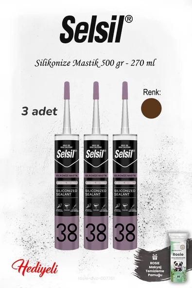 Kahverengi Selsil 3 adet Silikonize Mastik 500 gr. ve Rosie ürün görseli 1
