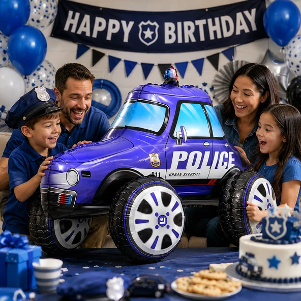 4D Polis Arabası Folyo Balon 68x58 cm Polis Temalı Doğum Günü Parti Süsü Dekorasyon ürün görseli 1