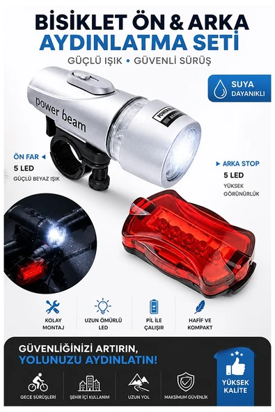 Led Işıklı Bisiklet Ön ve Arka Aydınlatma Işığı 1 Paket K-4414 Bisiklet Ön Far ve Arka Stop Lambası ürün görseli 1