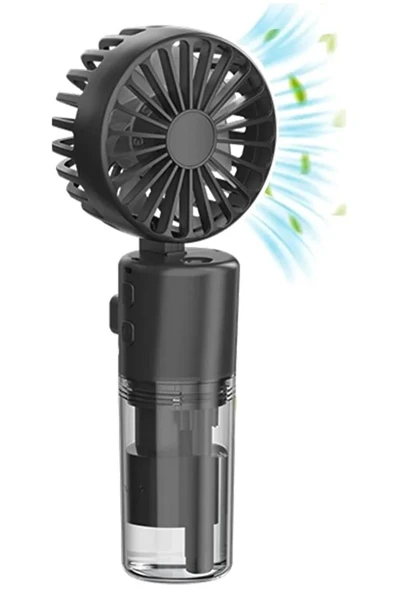 Mini Fan Şarjlı El Fanı Siyah Boyuna Asmalı USB Type-C Şarjlı 4 Kademeli Taşınabilir Vantilatör Serinletici Fan ürün görseli 1