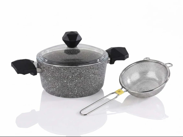 Granit Derin Tencere 26 CM ve Altabi Çelik Pirinç Süzgeçi 18 CM ürün görseli 1