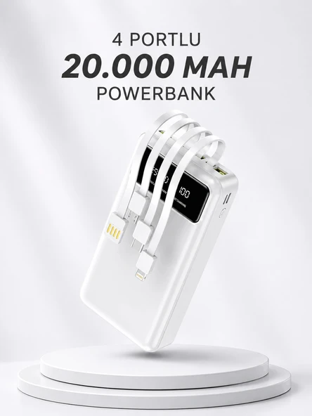 Powerbank Şarj Cihazı 4 Çıkışlı 20.000 MAH Powerbank Kompakt Yüksek Kapasiteli Hızlı Şarj ürün görseli 1