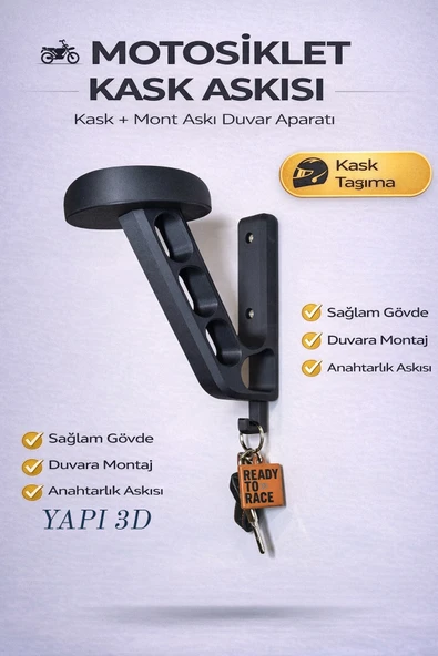 Motosiklet Kask ve Mont Askılığı – Duvara Monte Kask Tutucu ve Anahtar Askısı ürün görseli 1