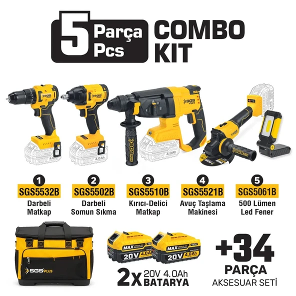 SGS5451 COMBO SET 5 PARÇA MATKAP HİLTİ AVUÇ TAŞLAMA SOMUN SIKMA FENER ürün görseli 1