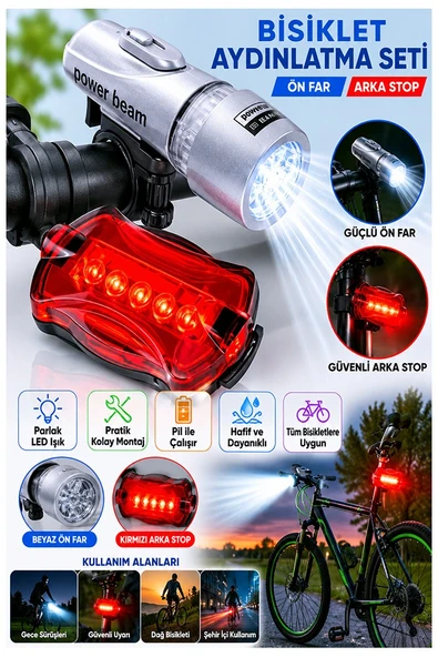 Led Işıklı Bisiklet Ön ve Arka Aydınlatma Işığı 1 Paket K-4414 Bisiklet Ön Far ve Arka Stop Lambası ürün görseli 1