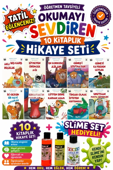 3.Sınıf Öğretmen Tavsiyeli Okumayı Sevdiren 48 Sayfa 10 Kitaplık Hikaye Seti-5 (Slime Set Hediyeli) ürün görseli 1