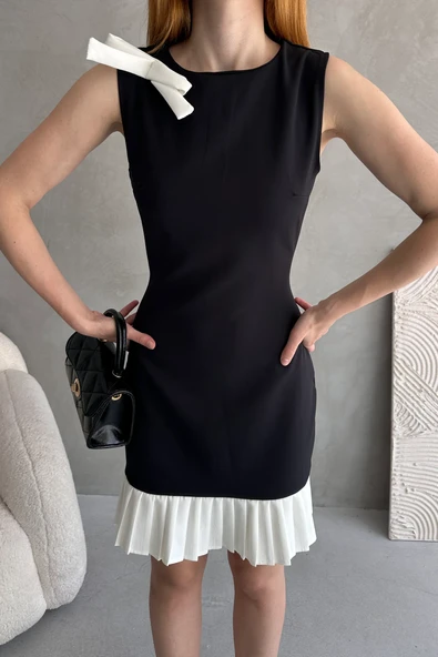 Fiyonk Detaylı Pileli Mini Elbise - Resim 5