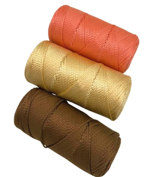 Çanta Aksesuar  Polyester Makrome Set  (Kahve, Açık Gold, Somon) ürün görseli 1