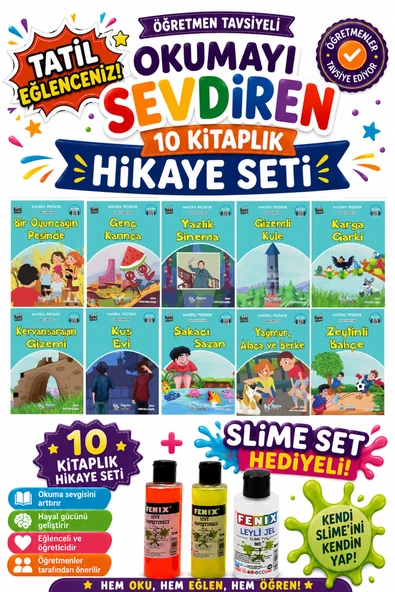 4.Sınıf Öğretmen Tavsiyeli Okumayı Sevdiren 64 Sayfa 10 Kitaplık Hikaye Seti-7 (Slime Set Hediyeli) ürün görseli 1