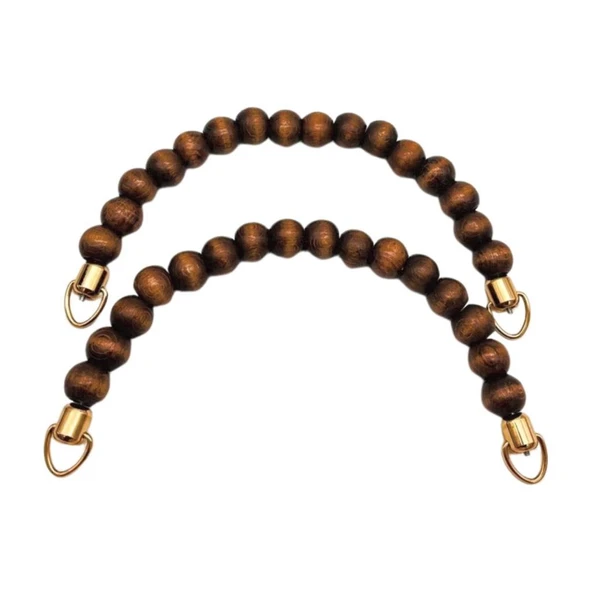 Çanta Aksesuar 21 Cm Koyu Renk Ahşap Boncuklu Çift Çanta Sapı (Light Gold Metalli) ürün görseli 1