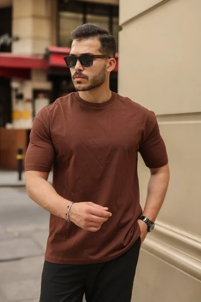 Erkek Kolları Dar Kesim Rahat Kalıp Basic Tişört - Resim 2