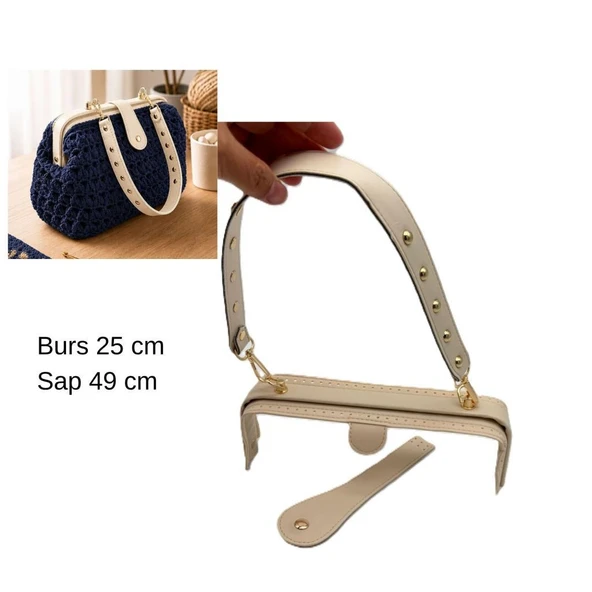 Çanta Aksesuar 25 Cm Lüks Model Çanta Seti Krem Light Gold Metalli ürün görseli 1