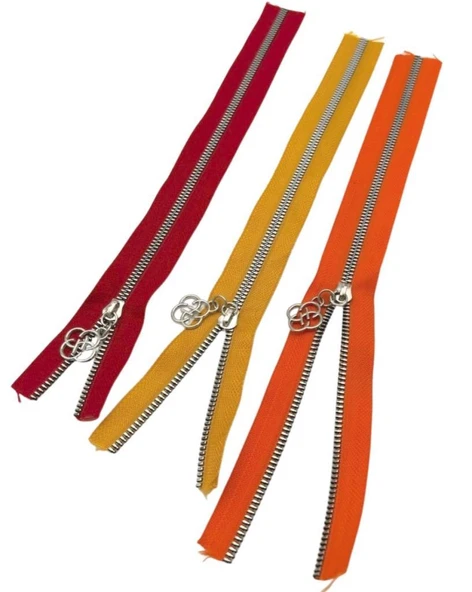 Çanta Aksesuar Başlıklı Fermuar Set 30 Cm Gümüş Metal (Kırmızı, Turuncu, Sarı) ürün görseli 1
