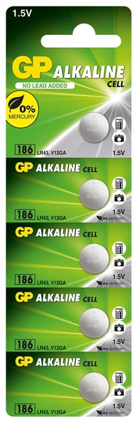 GP GP186-C5 LR43 AG12 Alkalin Düğme Pil 5'li Paket ürün görseli 1