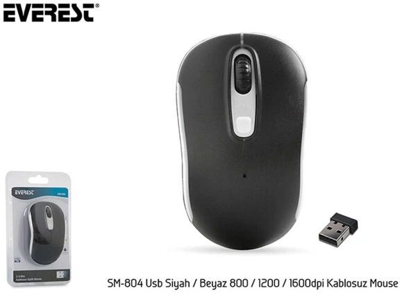 Everest SM-804 Usb Siyah-Beyaz 800-1200-1600dpi Kablosuz Mouse ürün görseli 1