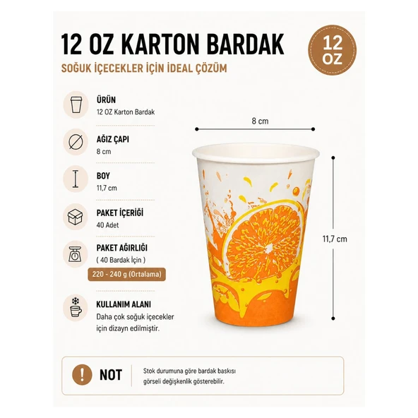 12 oz Karton Bardak 40 Adet - Kullan At Soğuk İçecek Bardağı ürün görseli 1