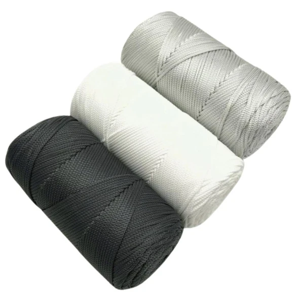 Çanta Aksesuar Polyester Makrome Set  (Koyu Gri, Açık Gri, Beyaz) ürün görseli 1