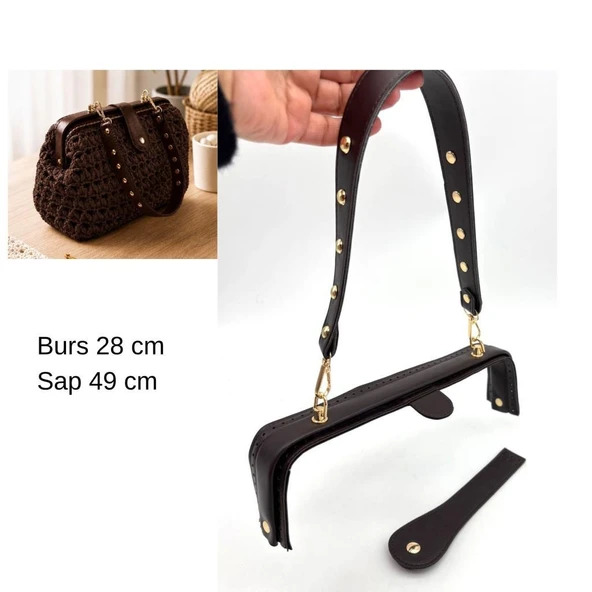 Çanta Aksesuar 28 Cm Lüks Model Çanta Seti Koyu Kahve Light Gold Metalli ürün görseli 1