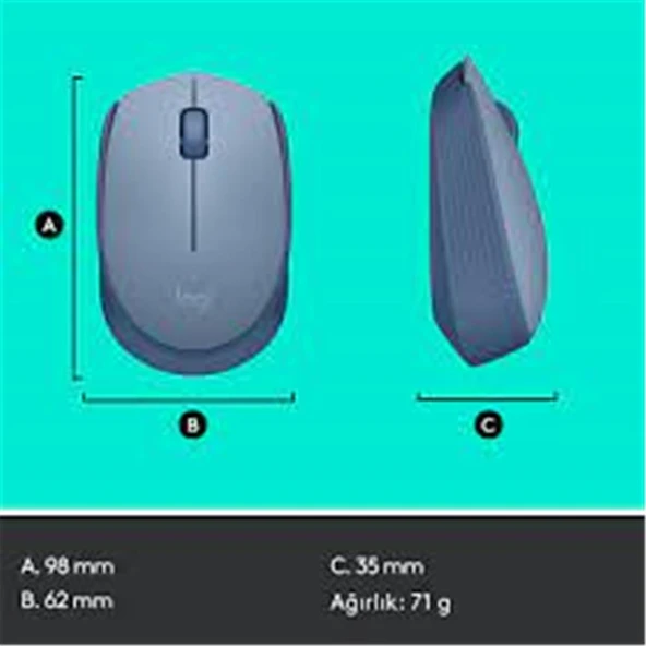 Logitech 910-006866 M171 Kablosuz Mavi Gri Mouse - Resim 2