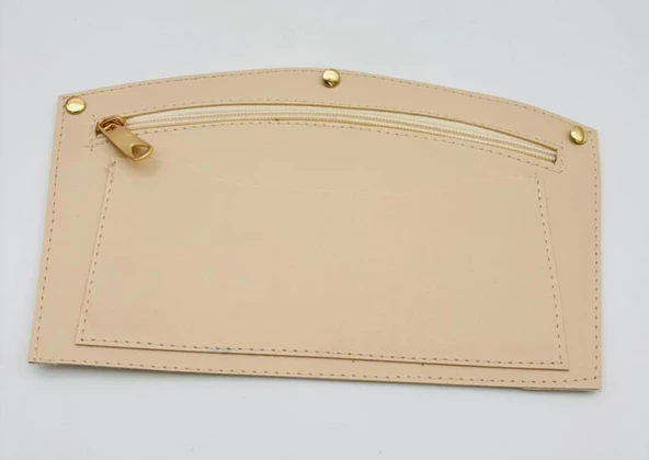 Çanta Aksesuar 24x15 cm  Krem Renk Troklu Suni Deri Cep Light Gold Metalli ürün görseli 1
