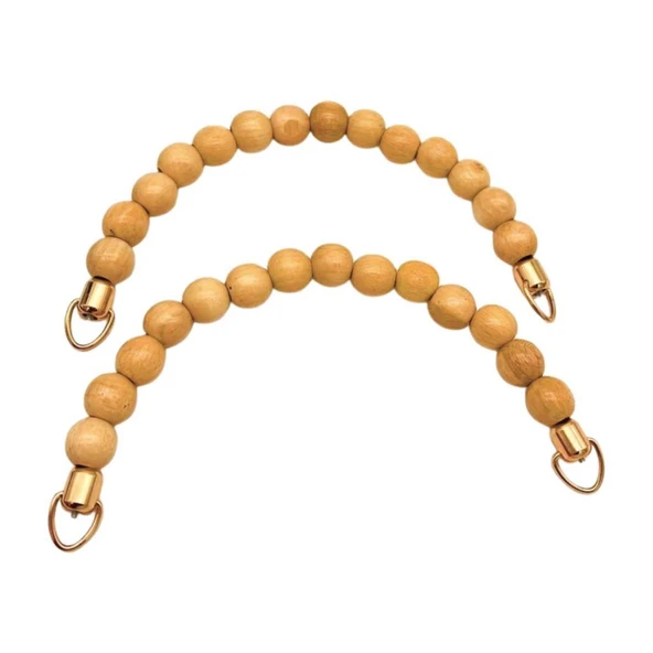 Çanta Aksesuar 21 Cm Açık Renk Ahşap Boncuklu Çift Çanta Sapı (Light Gold Metalli) ürün görseli 1