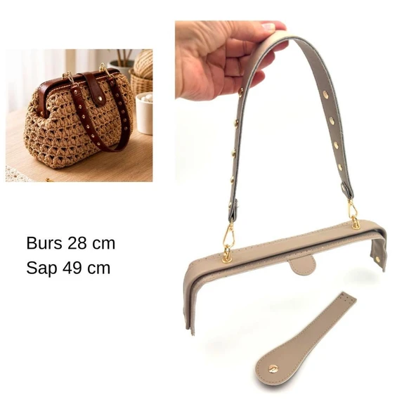 Çanta Aksesuar 28 Cm Lüks Model Çanta Seti Koyu Bej Light Gold Metalli ürün görseli 1