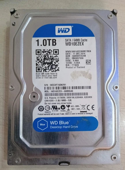 (2.EL) 1TB  Western Digital Caviar Blue WD10EZEX SATA 3.0 7200 RPM 3.5"  Harddisk (SAĞLIK DÜŞÜK) ürün görseli 1