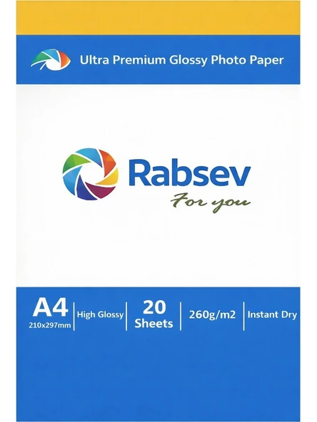 Rabsev Fotoğraf Kağıdı A4 Parlak 260gr ( 1 Paket 20 Adet ) ürün görseli 1