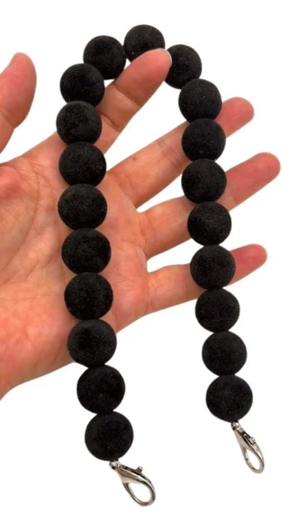 Çanta Aksesuar 40 Cm Kadife Siyah Renk Çanta Sapı Kancalı Gümüş Metalli ürün görseli 1