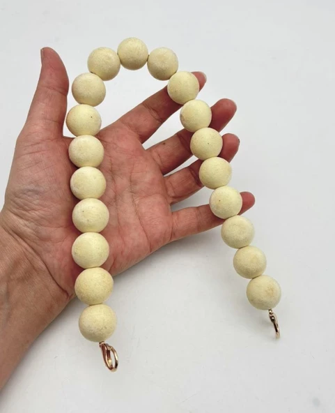 Çanta Aksesuar 40 Cm Kadife Krem Renk Çanta Sapı Kancalı Light Gold Metalli ürün görseli 1