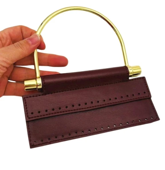 Çanta Aksesuar Suni Derili Metal Çanta Sapı İpek Model Bordo Renk Light Gold Metal (Yeni Model) ürün görseli 1