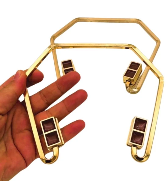 Çanta Aksesuar 15x14 cm Light Gold Renk Vidalı Metal Çanta Sapı Taba Renk Detaylı ürün görseli 1