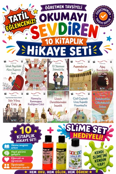 4.Sınıf Öğretmen Tavsiyeli Okumayı Sevdiren 64 Sayfa 10 Kitaplık Hikaye Seti-6 (Slime Set Hediyeli) ürün görseli 1