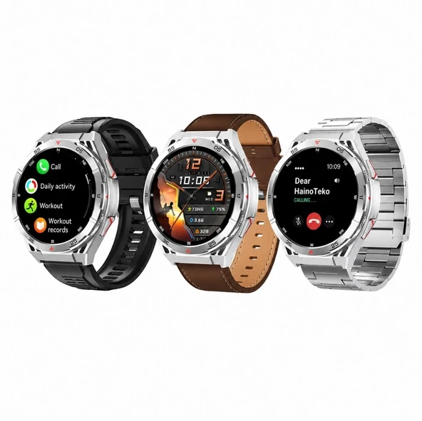 HainoTeko GPS-2 Akıllı Saat GPS Özellikli AMOLED Ekran 3 ATM Su Geçirmez 3 Kordonlu Bluetooth Aramalı Gümüş ürün görseli 1