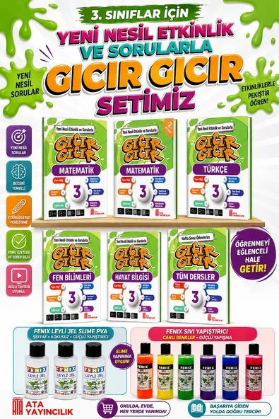 3.Sınıf Gıcır Gıcır Yeni Nesil Etkinlik ve Sorularla 6 lı Set (Slime Set Hediyeli) ürün görseli 1