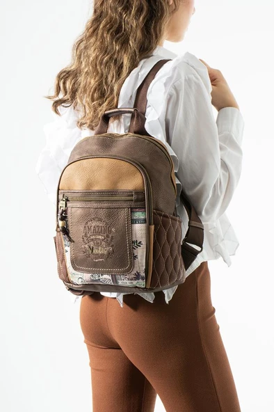 Amazing Ventis Vegan Deri Sırt Çantası 30*27 Cm Retro Vegan Deri İster Elde Sırt Sırtta Fonksiyonel ürün görseli 1