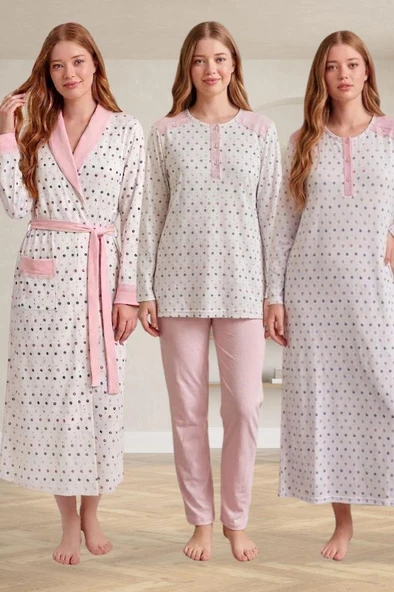 Mecit 6360 Pembe Kadın Sabahlık Pijama Gecelik Set ürün görseli 1