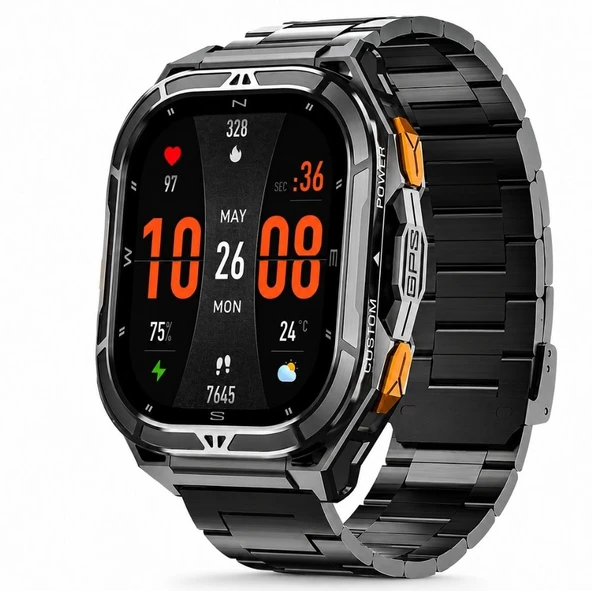 HainoTeko GPS-3 Akıllı Saat GPS Özellikli 5ATM Su Geçirmez AMOLED Ekran 3 Kordonlu BT Arama Siyah ürün görseli 1