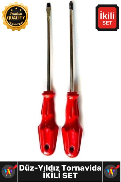 #Tornavida Profesyonel Dayanıklı 5x100 mm Uçlu Pratik Ev Tipi Sağlam Düz Yıldız Tornavida İkili Set ürün görseli 1