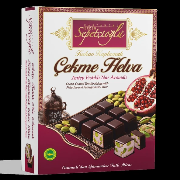 Kakao Kaplamalı Antep Fıstıklı Nar Aromalı Çekme Helva 80G ürün görseli 1