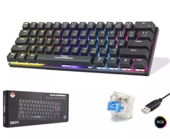 Hadron G509B Siyah Mekanik Gaming Mini Klavye Blue Switch RGB ürün görseli 1