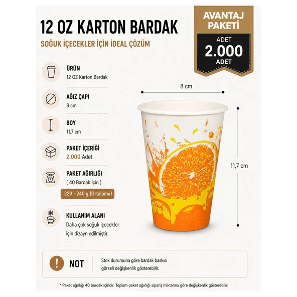 12 oz 2.000 Adet Karton Bardak - Kullan At Soğuk İçecek Bardağı ürün görseli 1