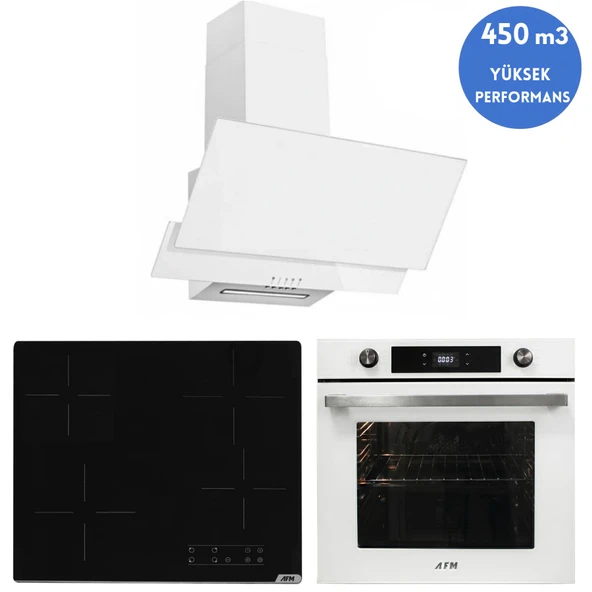 Alveus AFM Serisi R-line  Vitro. Elektrikli Cam Beyaz Ankastre Set ( V6-04 Siyah + FM7701 + FM3301) ürün görseli 1