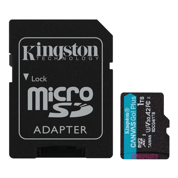 Kingston SDCG4-1TB 1TB microSDXC Canvas Go Plus Gen4 200MB-s A2 U3 V30 Card + ADP Hafıza Kartı ürün görseli 1